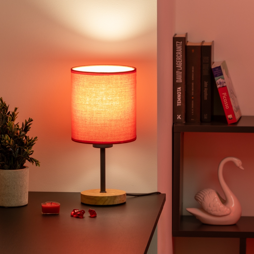Brilagi - Lámpara de mesa NUBILA WOOD 1xE27/25W/230V roble/rojo