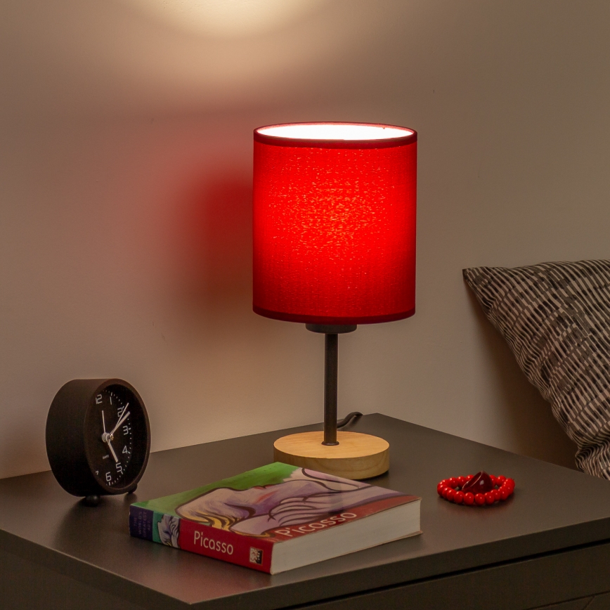 Brilagi - Lámpara de mesa NUBILA WOOD 1xE27/25W/230V roble/rojo pompeyano