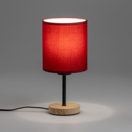Brilagi - Lámpara de mesa NUBILA WOOD 1xE27/25W/230V roble/rojo pompeyano