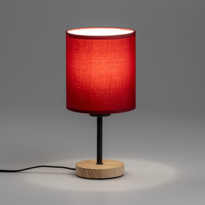 Brilagi - Lámpara de mesa NUBILA WOOD 1xE27/25W/230V roble/rojo pompeyano