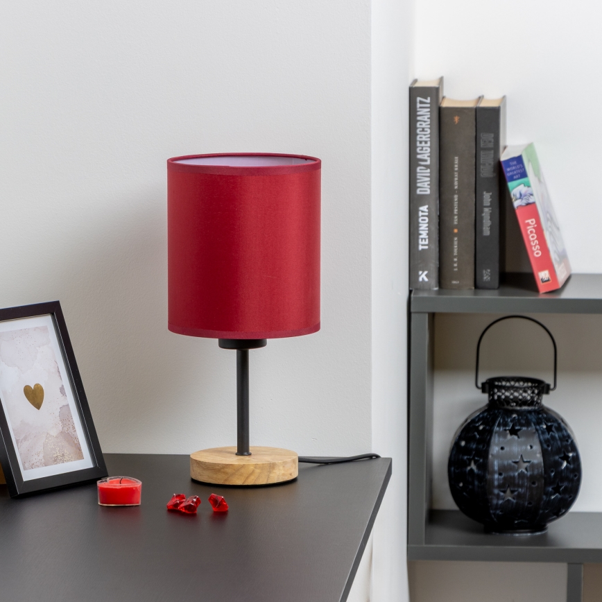Brilagi - Lámpara de mesa NUBILA WOOD 1xE27/25W/230V roble/rojo pompeyano