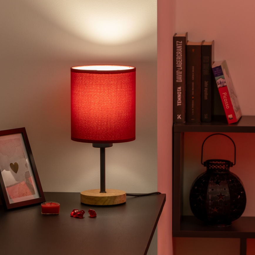 Brilagi - Lámpara de mesa NUBILA WOOD 1xE27/25W/230V roble/rojo pompeyano