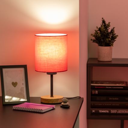 Brilagi - Lámpara de mesa NUBILA WOOD 1xE27/25W/230V roble/rosa
