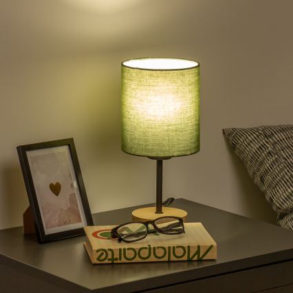 Brilagi - Lámpara de mesa NUBILA WOOD 1xE27/25W/230V roble/verde