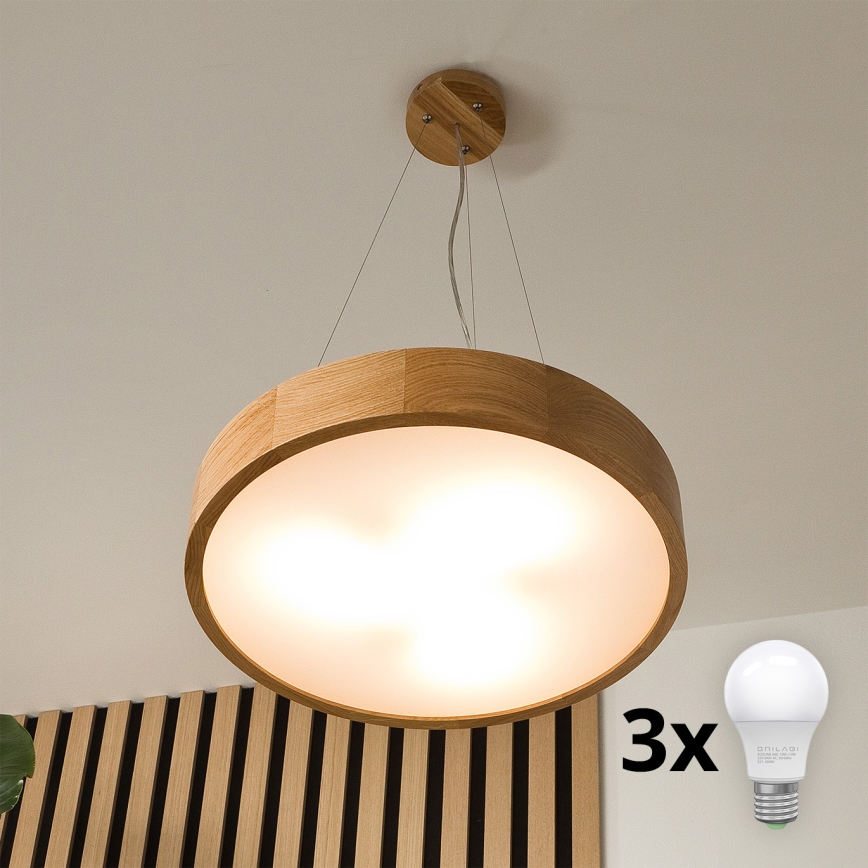 Brilagi - Lámpara LED colgante CARVALHO 3xE27/60W/230V roble diá. 47,5 cm