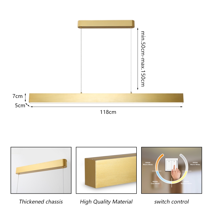 Brilagi - Lámpara LED colgante SLEEKLINE LED/40W/230V 3000/4500/6000K dorado