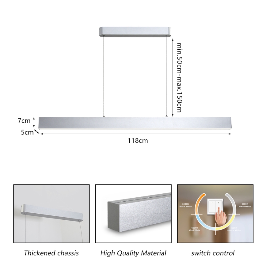 Brilagi - Lámpara LED colgante SLEEKLINE LED/40W/230V 3000/4500/6000K plata