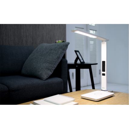 Brilagi - Lámpara de mesa LED regulable con cargador inalámbrico QI y USB REGINA LED/8,5W/230V blanco