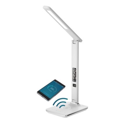 Brilagi - Lámpara de mesa LED regulable con cargador inalámbrico QI y USB REGINA LED/8,5W/230V blanco