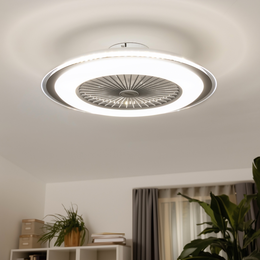 Brilagi - Lámpara LED regulable con ventilador RONDA LED/48W/230V 3000-6000K plata + control remoto