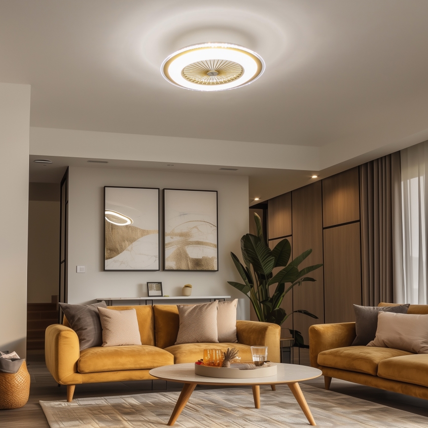 Brilagi - Lámpara LED regulable con ventilador RONDA LED/48W/230V 3000-6000K dorado + control remoto