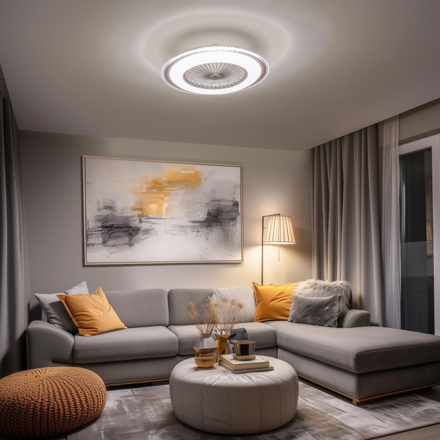 Brilagi - Lámpara LED regulable con ventilador RONDA LED/48W/230V 3000-6000K plata + control remoto