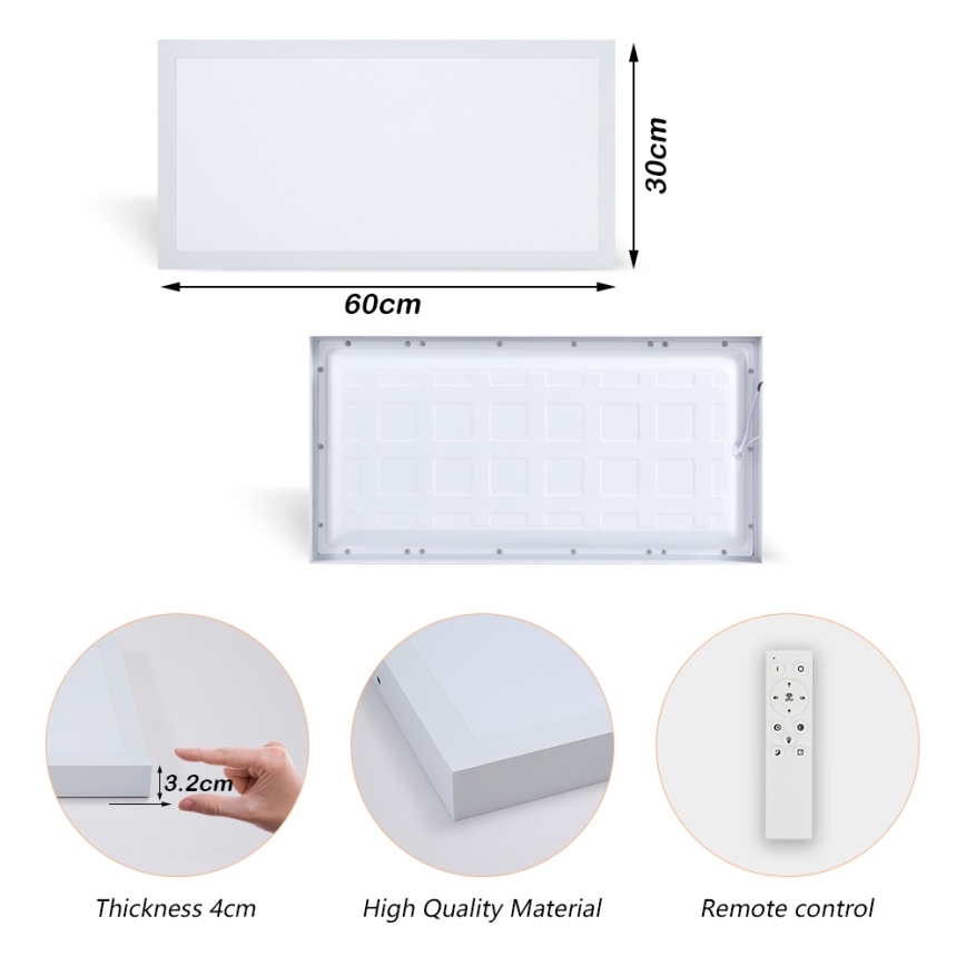 Brilagi - Luz de techo LED regulable para baño FRAME SMART LED/30W/230V 30x60 cm 3000-6000K IP44 blanco + control remoto