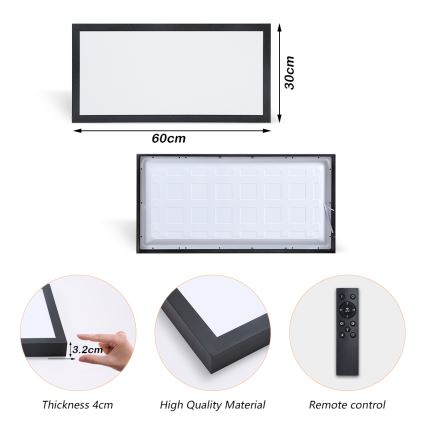 Brilagi - Luz de techo LED regulable para baño FRAME SMART LED/30W/230V 30x60 cm 3000-6000K  IP44 negro  + control remoto