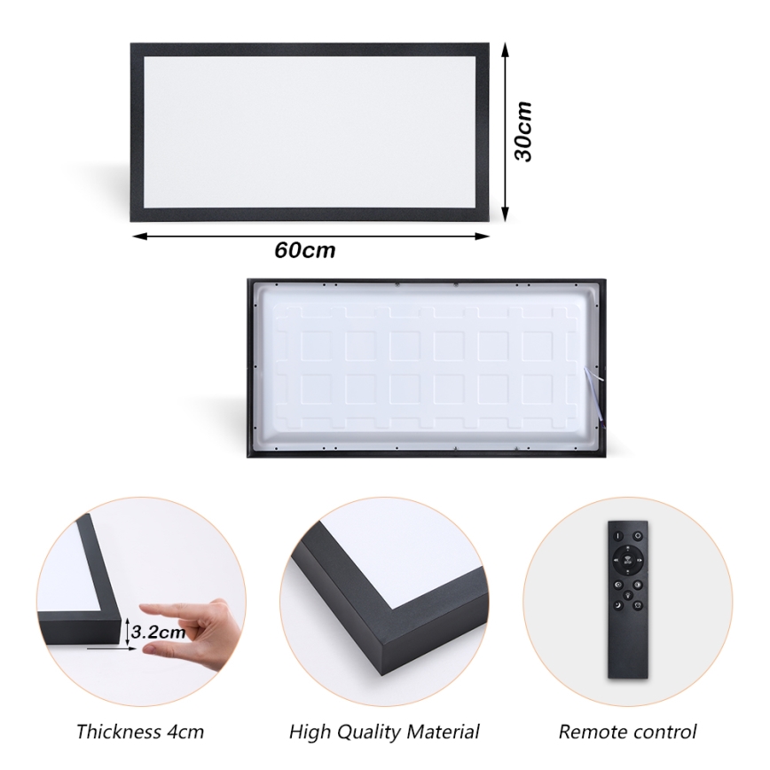 Brilagi - Luz de techo LED regulable para baño FRAME SMART LED/30W/230V 30x60 cm 3000-6000K  IP44 negro  + control remoto