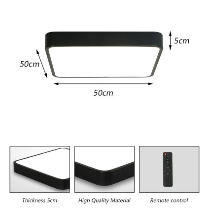 Brilagi - Plafón LED regulable POOL LED/48W/230V 3000-6000K 50x50 cm negro + control remoto