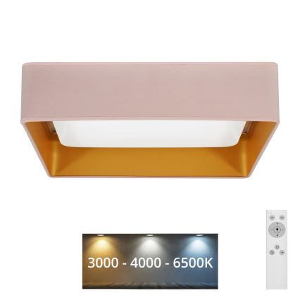 Brilagi - Plafón LED regulable VELVET SQUARE LED/24W/230V 3000/4000/6500K + mando a distancia rosa