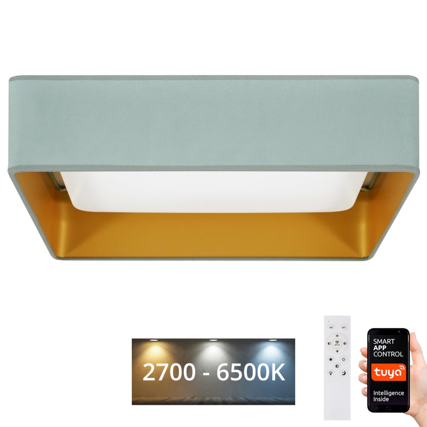 Brilagi - Plafón LED regulable VELVET SQUARE SMART LED/36W/230V 2700-6500K Wi-Fi Tuya + mando a distancia menta