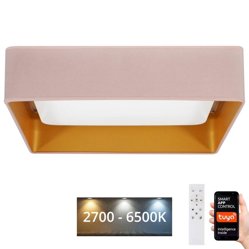 Brilagi - Plafón LED regulable VELVET SQUARE SMART LED/36W/230V 2700-6500K Wi-Fi Tuya + mando a distancia rosa