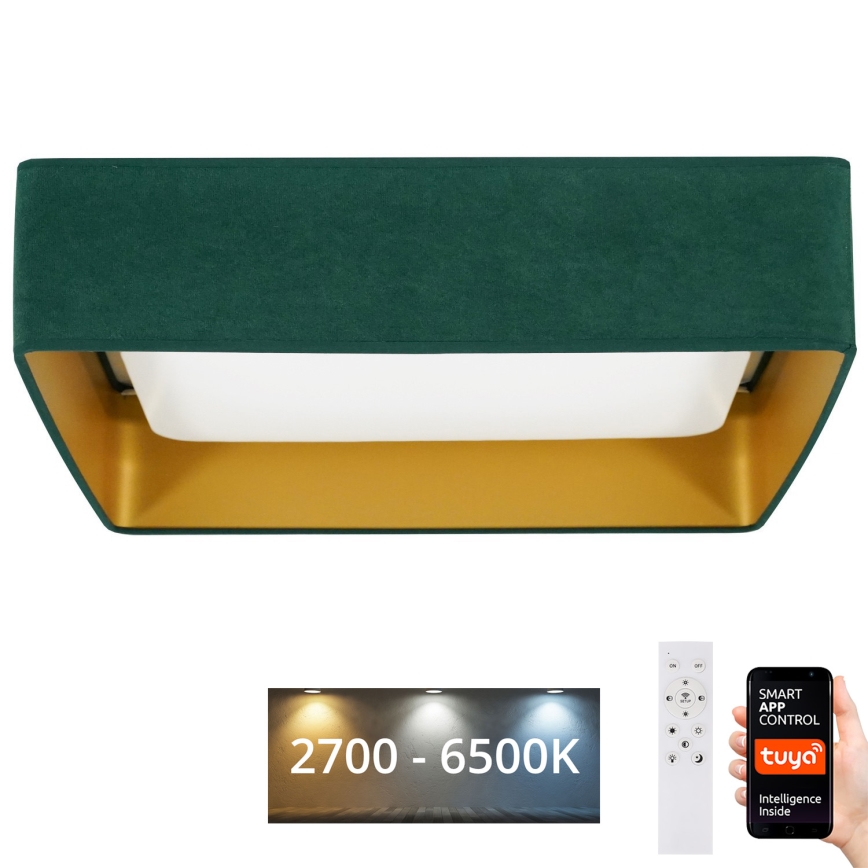 Brilagi - Plafón LED regulable VELVET SQUARE SMART LED/36W/230V 2700-6500K Wi-Fi Tuya + mando a distancia verde