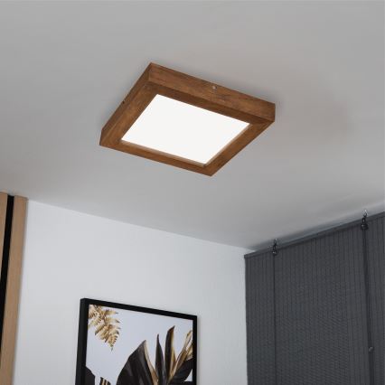 Brilagi - Luz de techo LED regulable para baño WOODY FRAME LED/24W/230V roble cereza 30x30 cm 3000-6000K IP44 + control remoto