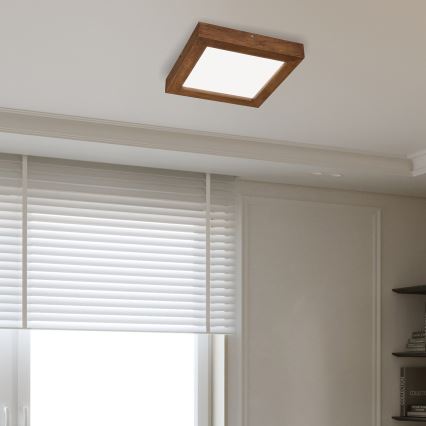 Brilagi - Luz de techo LED regulable para baño WOODY FRAME LED/24W/230V roble cereza 30x30 cm 3000-6000K IP44 + control remoto