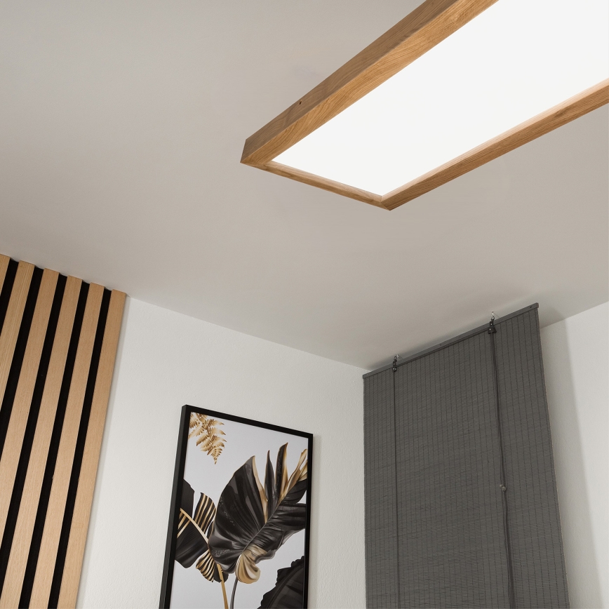 Brilagi - Luz de techo LED regulable para baño WOODY FRAME LED/50W/230V roble 120x30 cm 3000-6000K IP44 + control remoto