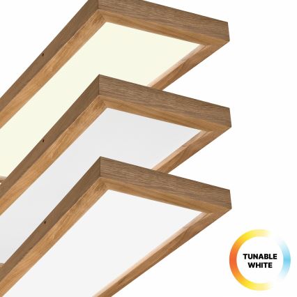 Brilagi - Luz de techo LED regulable para baño WOODY FRAME LED/50W/230V roble 120x30 cm 3000-6000K IP44 + control remoto