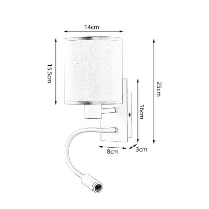 Brilagi - LED Aplique flexible NUBILA 1xE27/25W/230V + LED/3W blanco