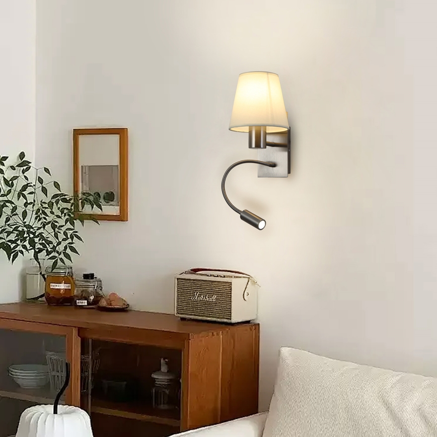 Brilagi - LED Aplique flexible NUBILA 1xE27/25W/230V + LED/3W cromo mate/color crema