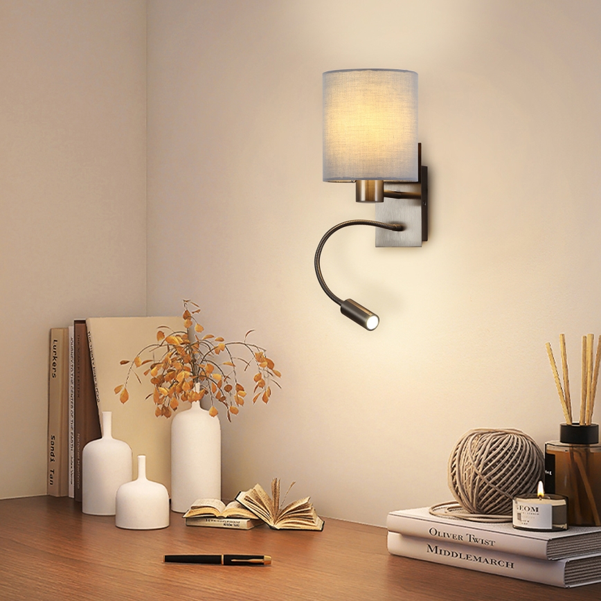 Brilagi - LED Aplique flexible NUBILA 1xE27/25W/230V + LED/3W cromo mate/gris
