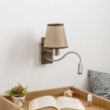 Brilagi - LED Aplique flexible NUBILA 1xE27/25W/230V + LED/3W cromo mate/marrón
