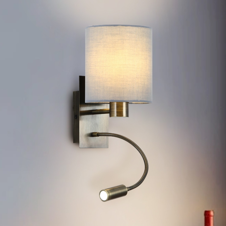 Brilagi - LED Aplique flexible NUBILA 1xE27/25W/230V + LED/3W latón/color crema
