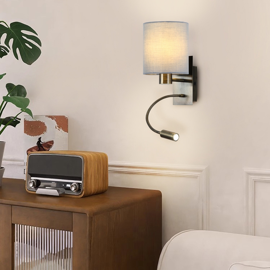 Brilagi - LED Aplique flexible NUBILA 1xE27/25W/230V + LED/3W latón/color crema