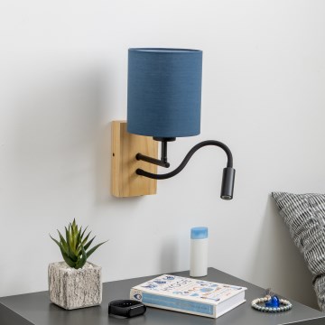 Brilagi - LED Aplique flexible NUBILA WOOD 1xE27/25W/230V + LED/3W roble/azul oscuro