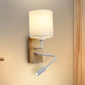 Brilagi - LED Aplique flexible NUBILA WOOD 1xE27/25W/230V + LED/3W roble/blanco/color crema