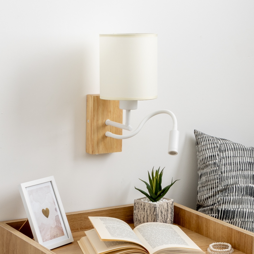 Brilagi - LED Aplique flexible NUBILA WOOD 1xE27/25W/230V + LED/3W roble/blanco/color crema