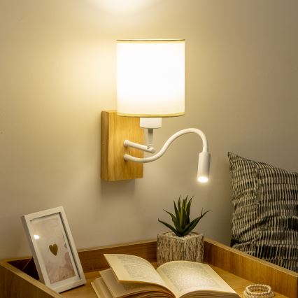 Brilagi - LED Aplique flexible NUBILA WOOD 1xE27/25W/230V + LED/3W roble/blanco/color crema