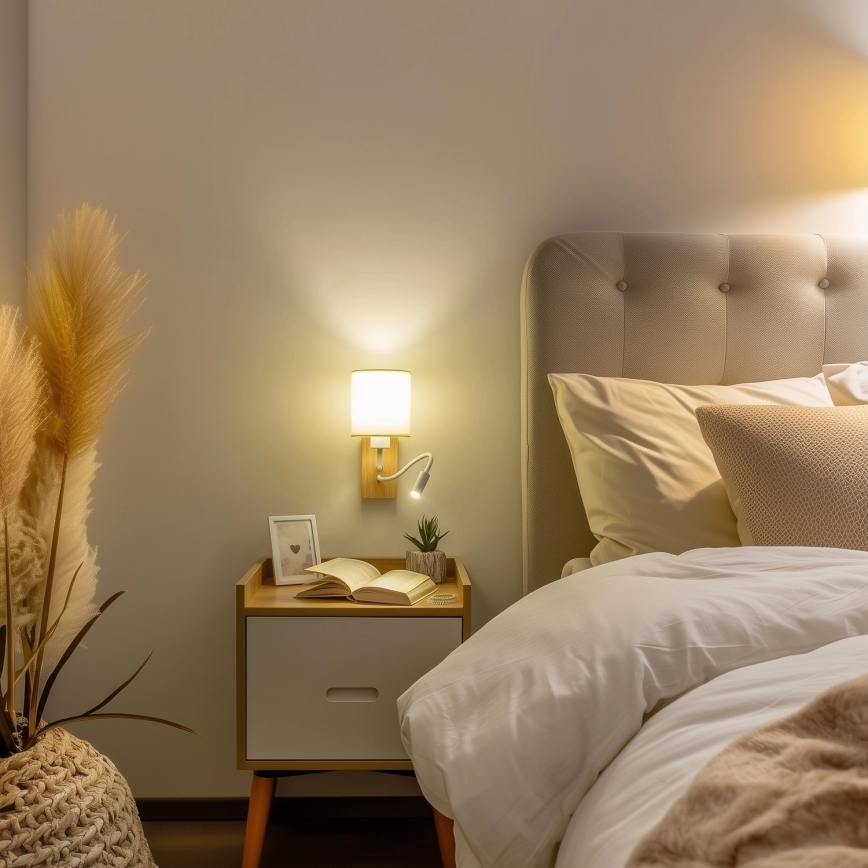 Brilagi - LED Aplique flexible NUBILA WOOD 1xE27/25W/230V + LED/3W roble/blanco/color crema