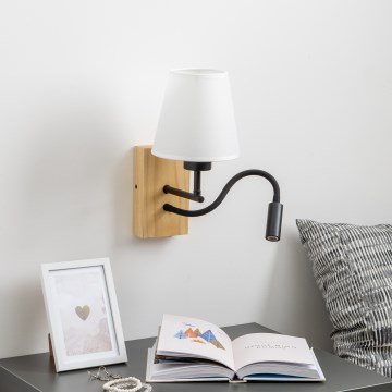 Brilagi - LED Aplique flexible NUBILA WOOD 1xE27/25W/230V + LED/3W roble/blanco