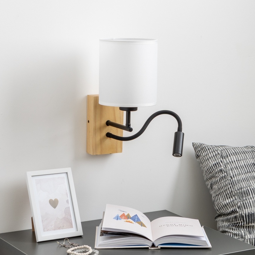 Brilagi - LED Aplique flexible NUBILA WOOD 1xE27/25W/230V + LED/3W roble/blanco