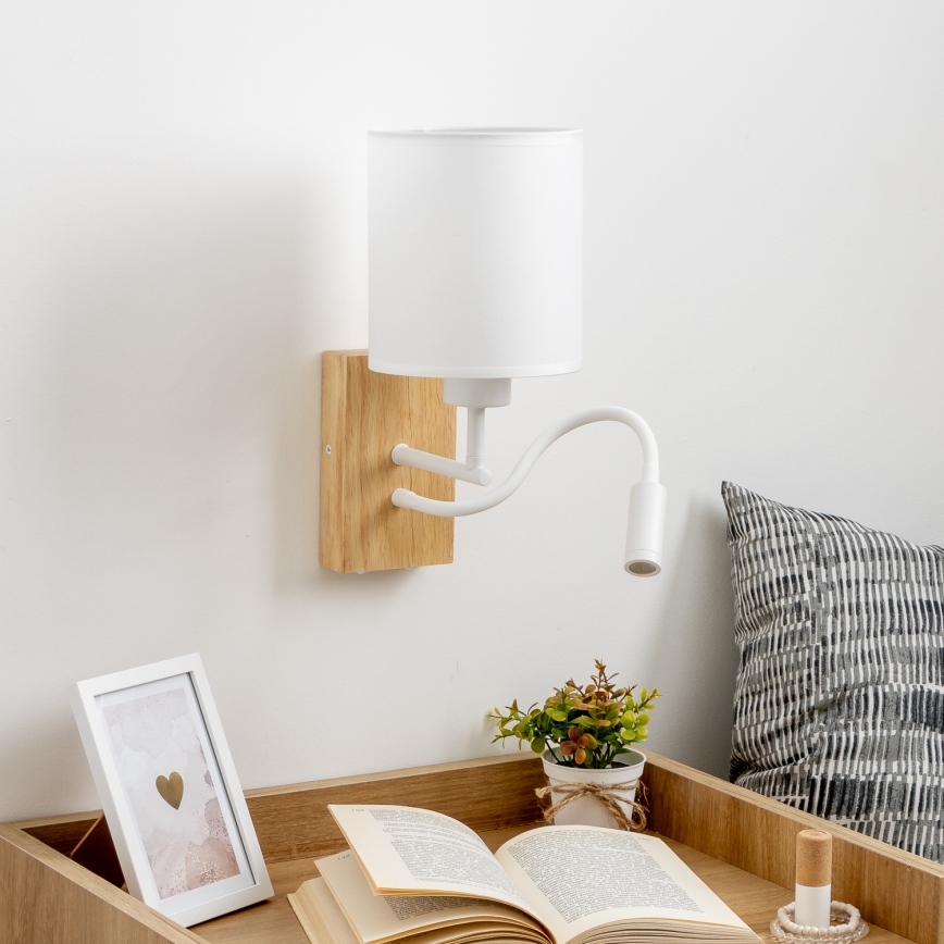 Brilagi - LED Aplique flexible NUBILA WOOD 1xE27/25W/230V + LED/3W roble/blanco