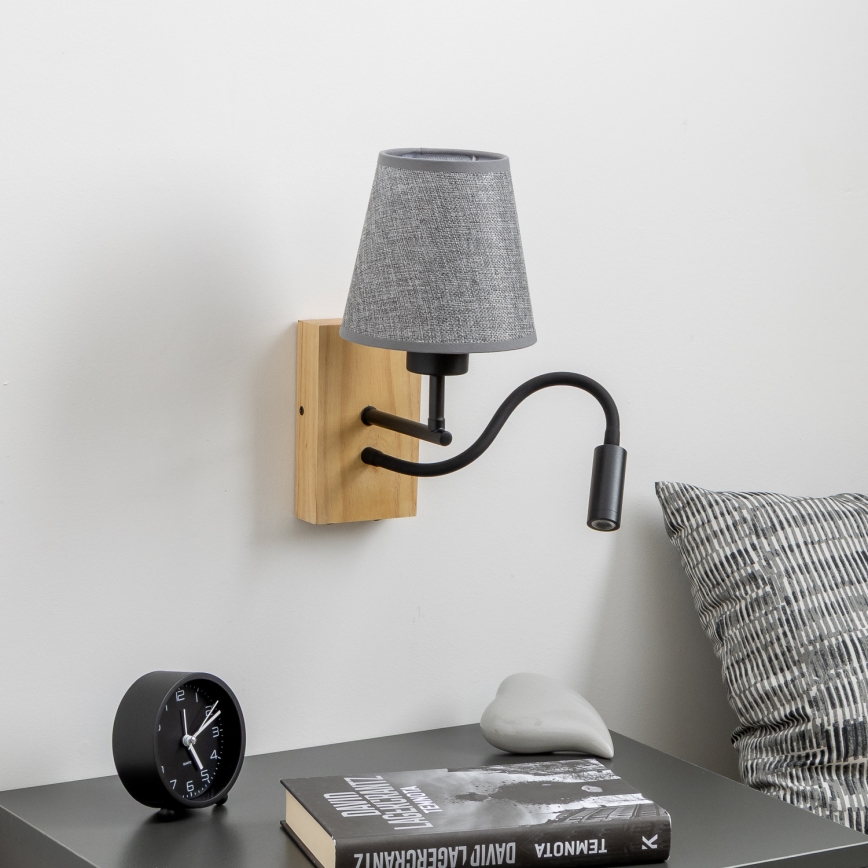Brilagi - LED Aplique flexible NUBILA WOOD 1xE27/25W/230V + LED/3W roble/gris