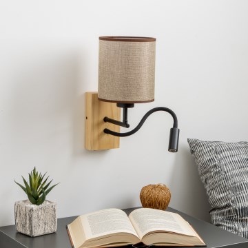 Brilagi - LED Aplique flexible NUBILA WOOD 1xE27/25W/230V + LED/3W roble/marrón