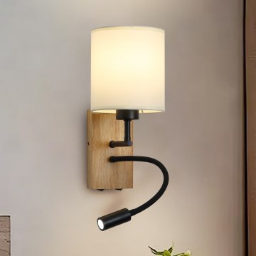 Brilagi - LED Aplique flexible NUBILA WOOD 1xE27/25W/230V + LED/3W roble/negro/color crema