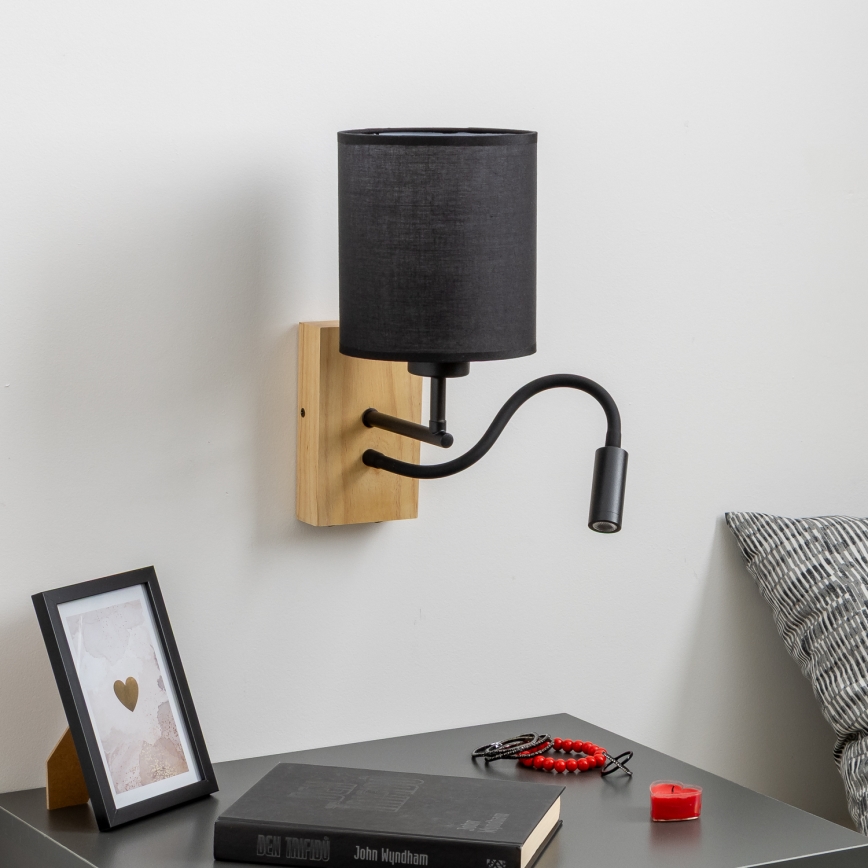 Brilagi - LED Aplique flexible NUBILA WOOD 1xE27/25W/230V + LED/3W roble/negro
