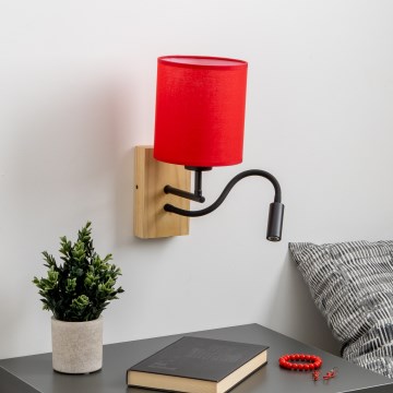 Brilagi - LED Aplique flexible NUBILA WOOD 1xE27/25W/230V + LED/3W roble/rojo