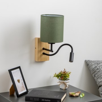 Brilagi - LED Aplique flexible NUBILA WOOD 1xE27/25W/230V + LED/3W roble/Verde