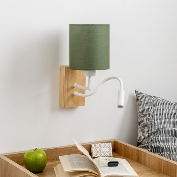 Brilagi - LED Aplique flexible NUBILA WOOD 1xE27/25W/230V + LED/3W roble/Verde