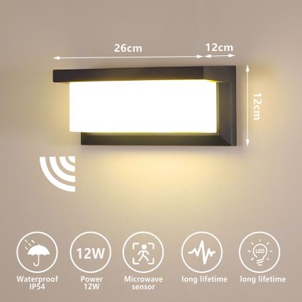 Brilagi - LED Aplique para exterior con sensor BRICKY LED/12W/230V antracita IP54